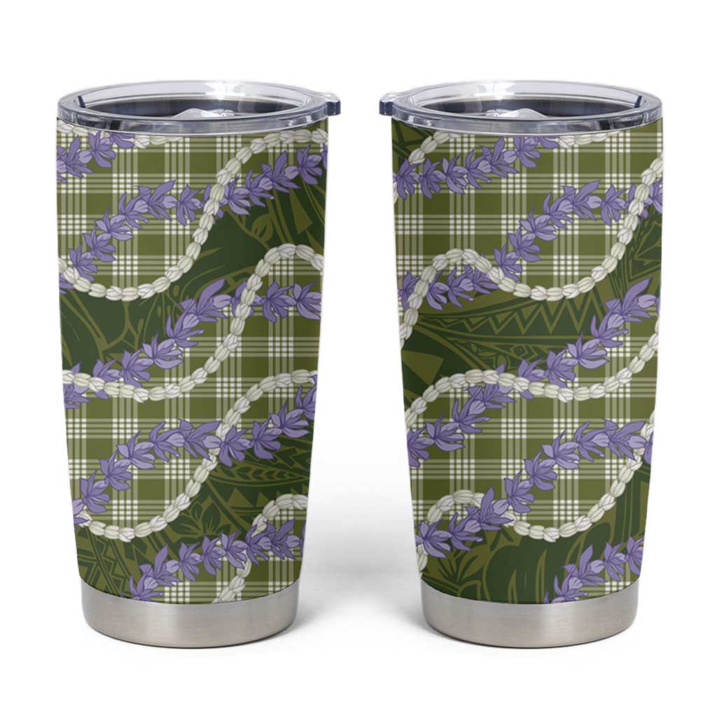 Green Hawaii Palaka Honohono Pikake Tumbler Cup Hawaiian Orchid Lei Polynesian Pattern - Polynesian Pride
