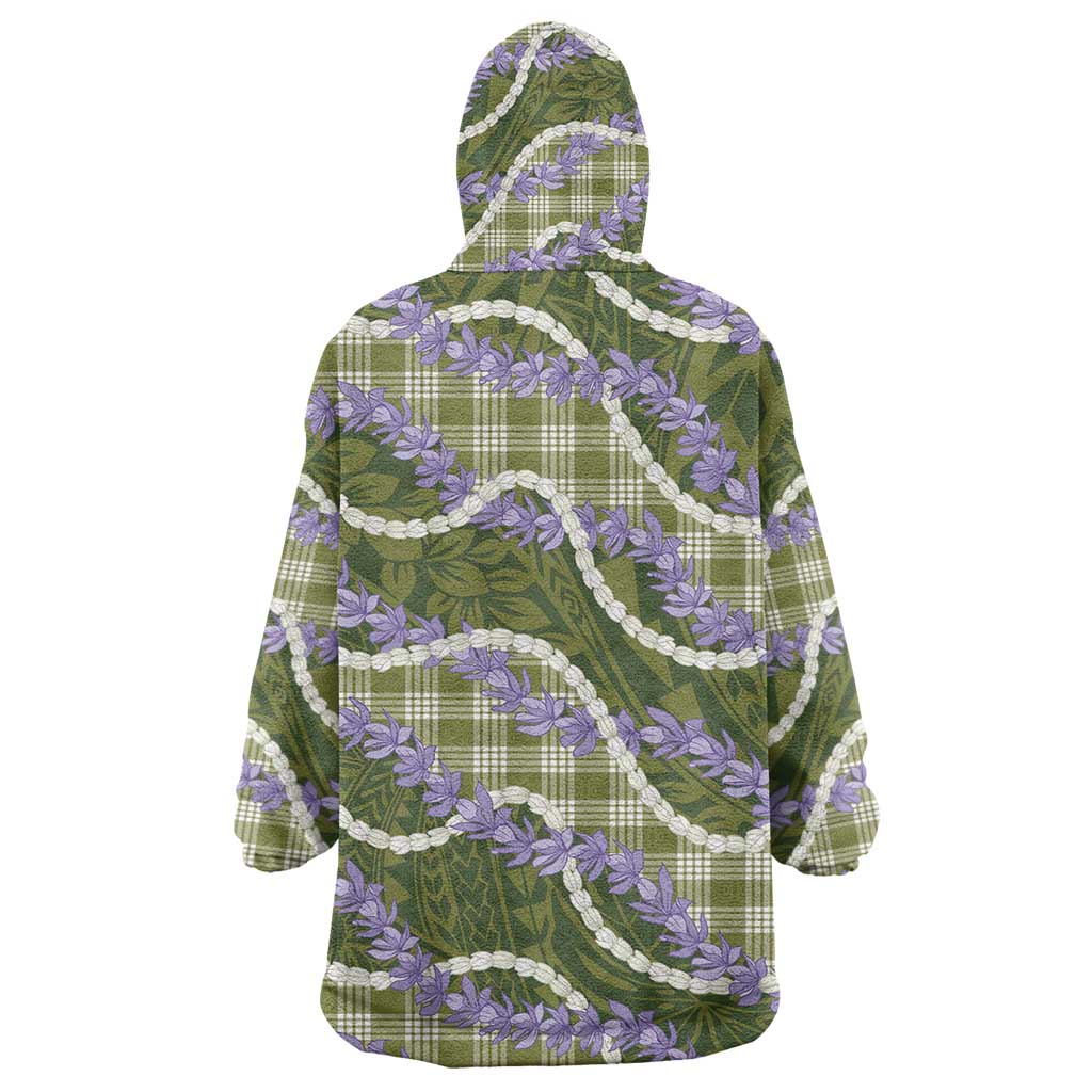 Green Hawaii Palaka Honohono Pikake Wearable Blanket Hoodie Hawaiian Orchid Lei Polynesian Pattern - Polynesian Pride