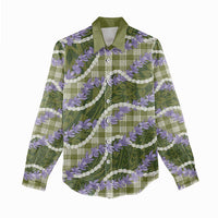 Green Hawaii Palaka Honohono Pikake Women Casual Shirt Hawaiian Orchid Lei Polynesian Pattern - Polynesian Pride