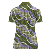 Green Hawaii Palaka Honohono Pikake Women Polo Shirt Hawaiian Orchid Lei Polynesian Pattern - Polynesian Pride