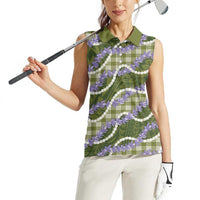 Green Hawaii Palaka Honohono Pikake Women Sleeveless Polo Shirt Hawaiian Orchid Lei Polynesian Pattern LT14 - Polynesian Pride