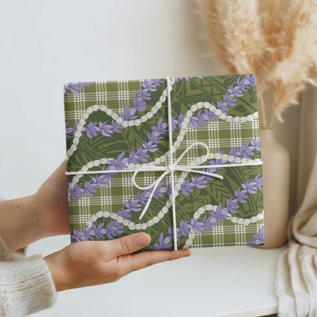 Green Hawaii Palaka Honohono Pikake Wrapping Paper Hawaiian Orchid Lei Polynesian Pattern - Polynesian Pride