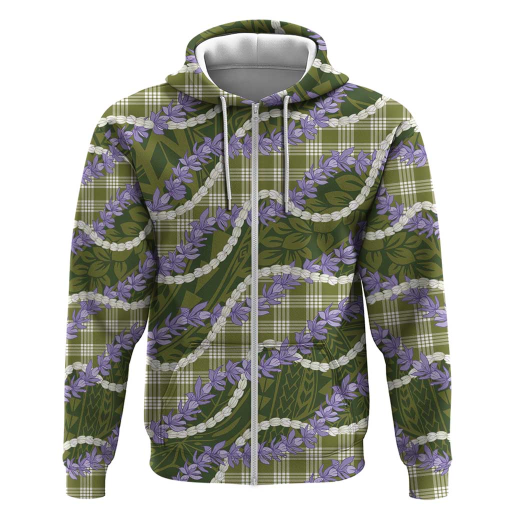 Green Hawaii Palaka Honohono Pikake Zip Hoodie Hawaiian Orchid Lei Polynesian Pattern - Polynesian Pride