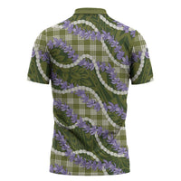 Green Hawaii Palaka Honohono Pikake Zipper Polo Shirt Hawaiian Orchid Lei Polynesian Pattern - Polynesian Pride