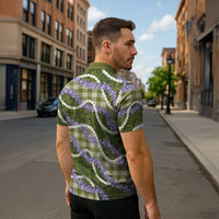 Green Hawaii Palaka Honohono Pikake Zipper Polo Shirt Hawaiian Orchid Lei Polynesian Pattern - Polynesian Pride