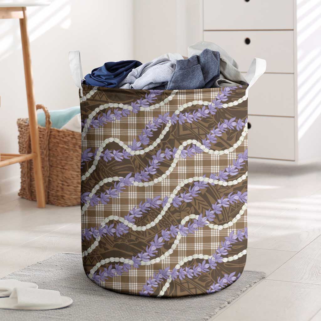 Brown Hawaii Palaka Honohono Pikake Laundry Basket Hawaiian Orchid Lei Polynesian Pattern - Polynesian Pride