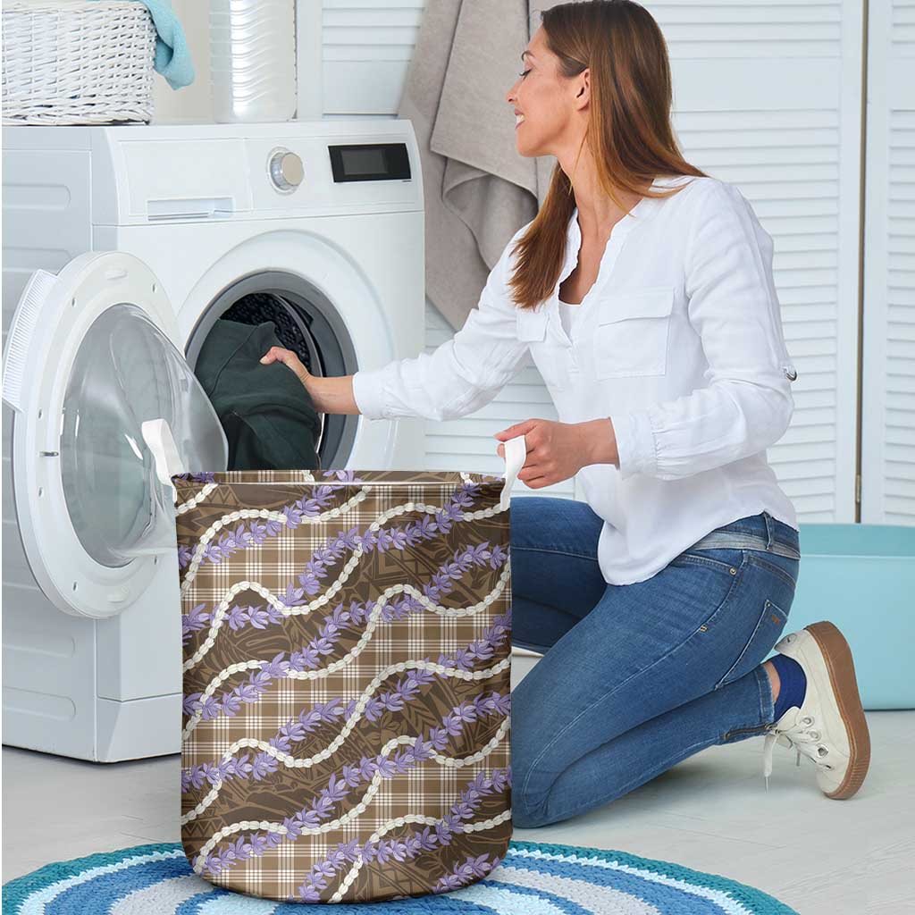 Brown Hawaii Palaka Honohono Pikake Laundry Basket Hawaiian Orchid Lei Polynesian Pattern - Polynesian Pride