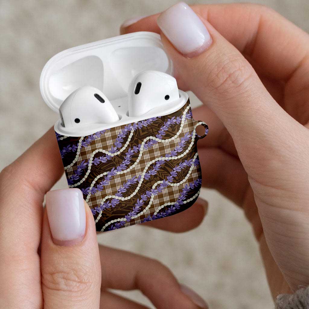 Brown Hawaii Palaka Honohono Pikake AirPods Case Hawaiian Orchid Lei Polynesian Pattern - Polynesian Pride