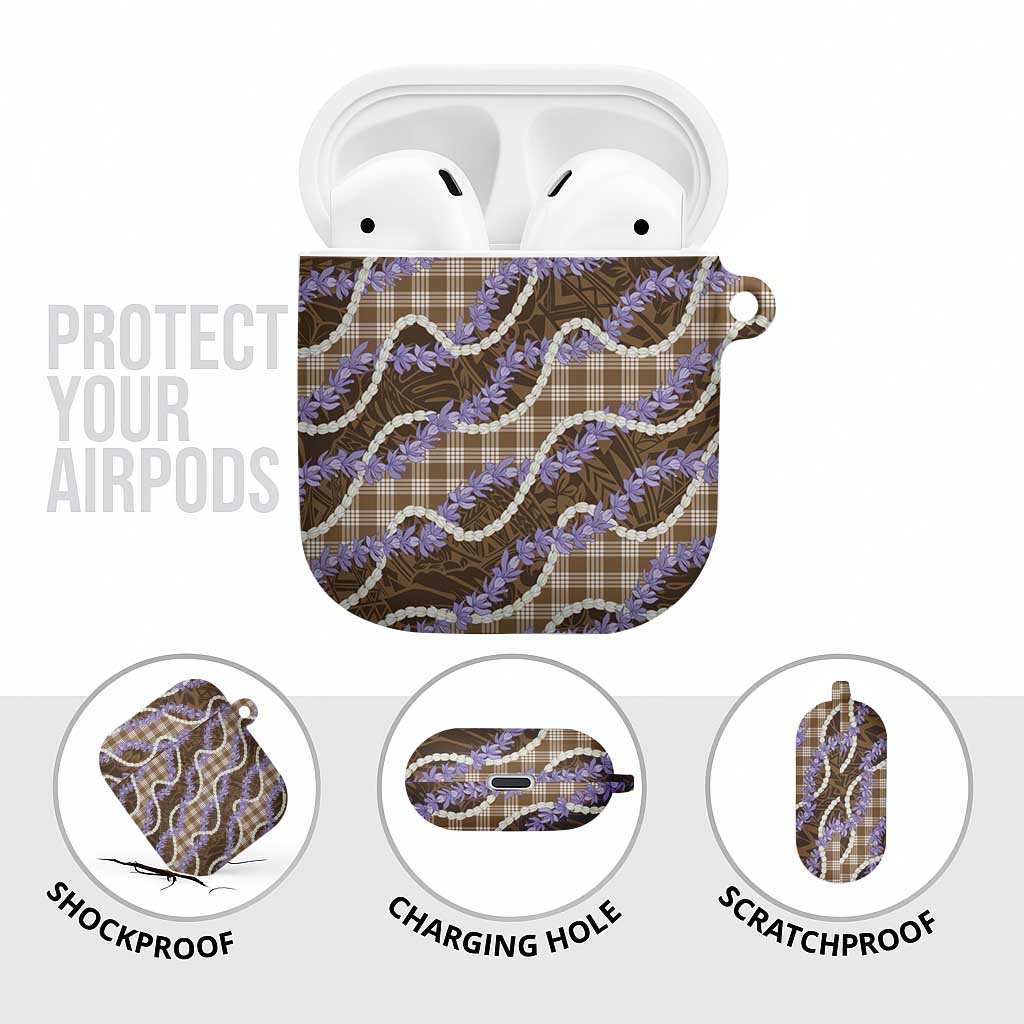 Brown Hawaii Palaka Honohono Pikake AirPods Case Hawaiian Orchid Lei Polynesian Pattern - Polynesian Pride