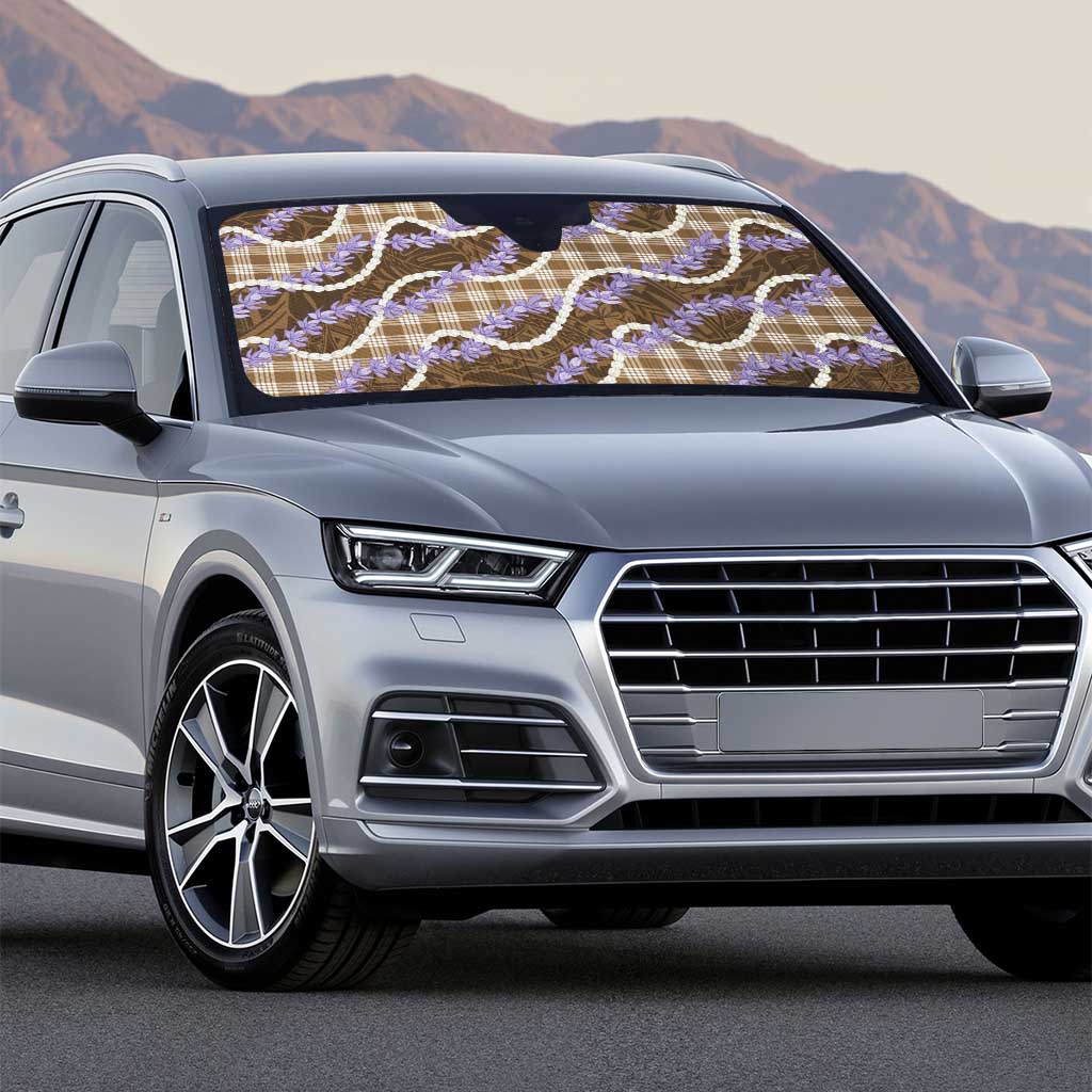 Brown Hawaii Palaka Honohono Pikake Auto Sun Shade Hawaiian Orchid Lei Polynesian Pattern - Polynesian Pride