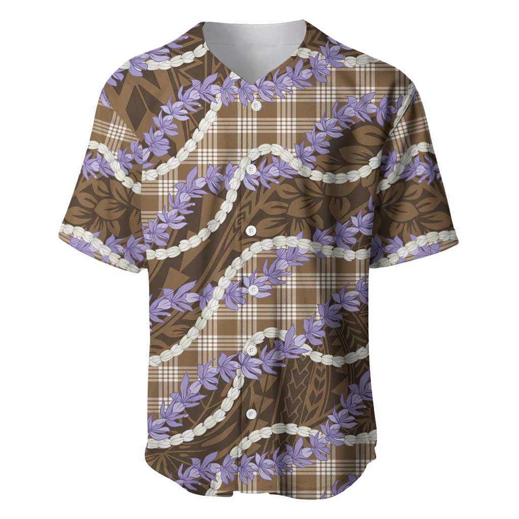 Brown Hawaii Palaka Honohono Pikake Baseball Jersey Hawaiian Orchid Lei Polynesian Pattern - Polynesian Pride