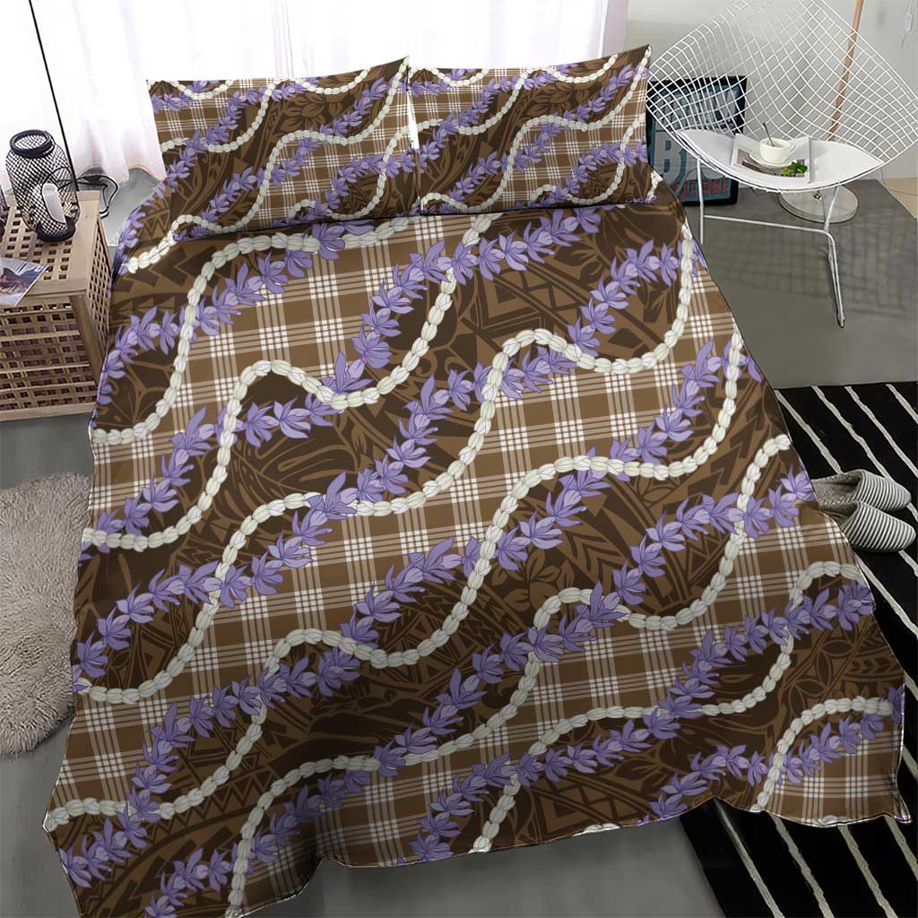 Brown Hawaii Palaka Honohono Pikake Bedding Set Hawaiian Orchid Lei Polynesian Pattern - Polynesian Pride