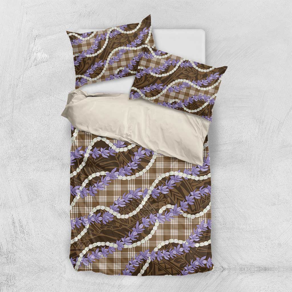 Brown Hawaii Palaka Honohono Pikake Bedding Set Hawaiian Orchid Lei Polynesian Pattern - Polynesian Pride