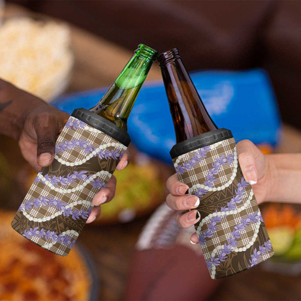 Brown Hawaii Palaka Honohono Pikake 4 in 1 Can Cooler Tumbler Hawaiian Orchid Lei Polynesian Pattern - Polynesian Pride