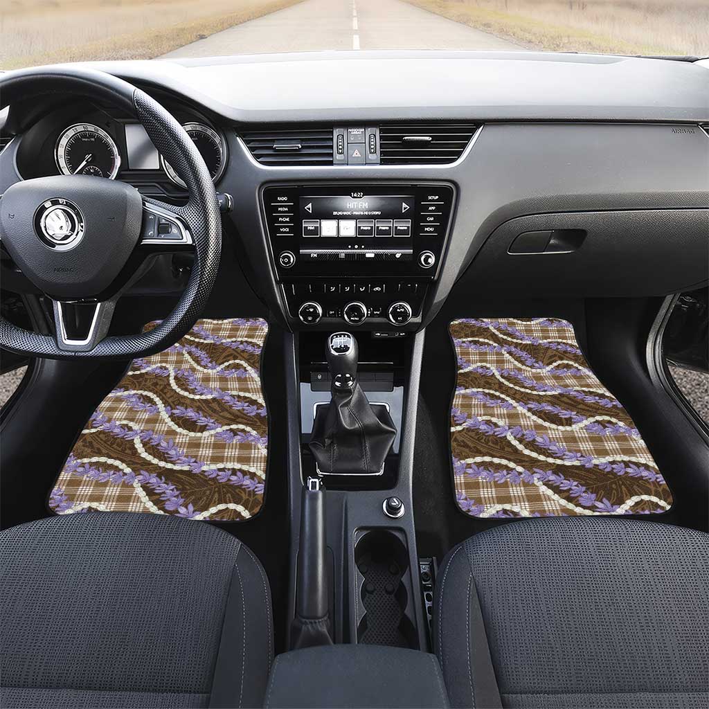 Brown Hawaii Palaka Honohono Pikake Car Mats Hawaiian Orchid Lei Polynesian Pattern - Polynesian Pride