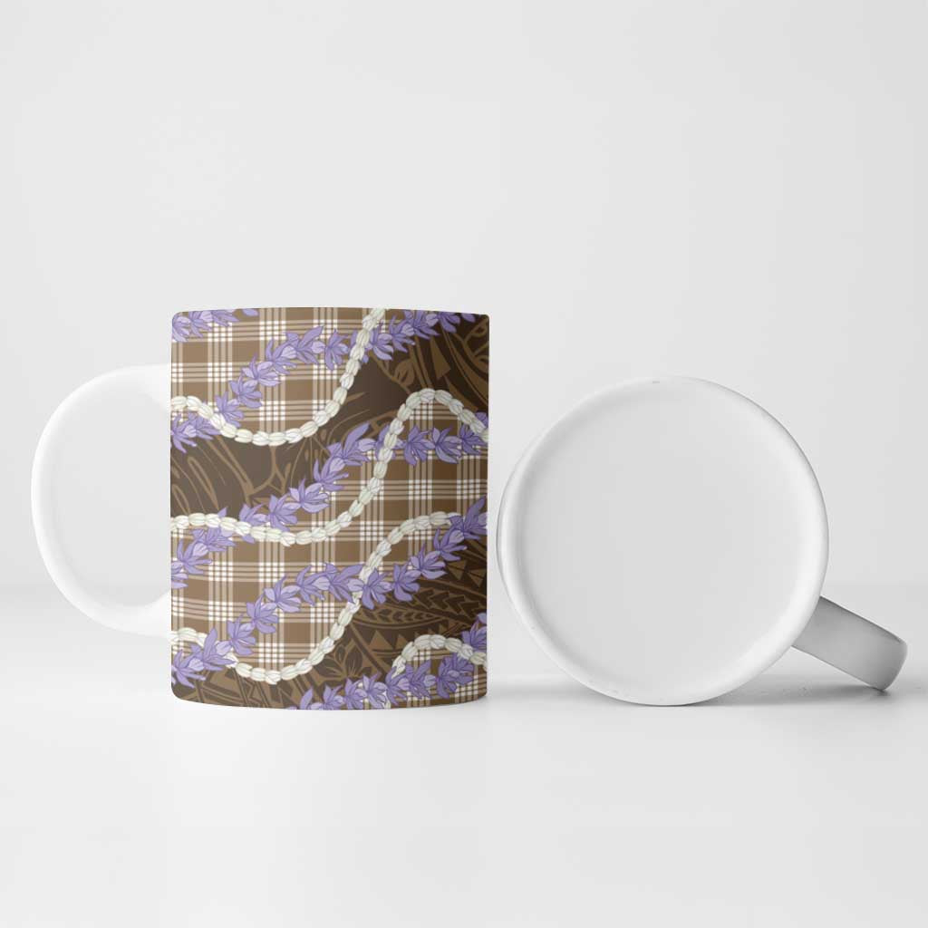 Brown Hawaii Palaka Honohono Pikake Ceramic Mug Hawaiian Orchid Lei Polynesian Pattern - Polynesian Pride