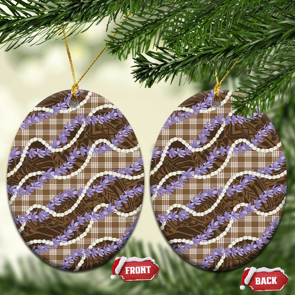 Brown Hawaii Palaka Honohono Pikake Ceramic Ornament Hawaiian Orchid Lei Polynesian Pattern - Polynesian Pride