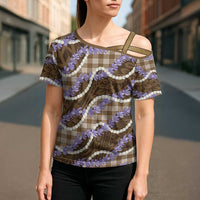 Brown Hawaii Palaka Honohono Pikake Cross Shoulder Shirt Hawaiian Orchid Lei Polynesian Pattern - Polynesian Pride