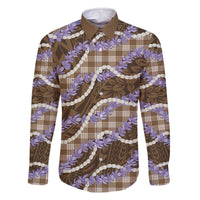 Brown Hawaii Palaka Honohono Pikake Family Matching Off The Shoulder Long Sleeve Dress and Hawaiian Shirt Hawaiian Orchid Lei Polynesian Pattern - Polynesian Pride