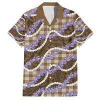 Brown Hawaii Palaka Honohono Pikake Family Matching Off Shoulder Short Dress and Hawaiian Shirt Hawaiian Orchid Lei Polynesian Pattern - Polynesian Pride