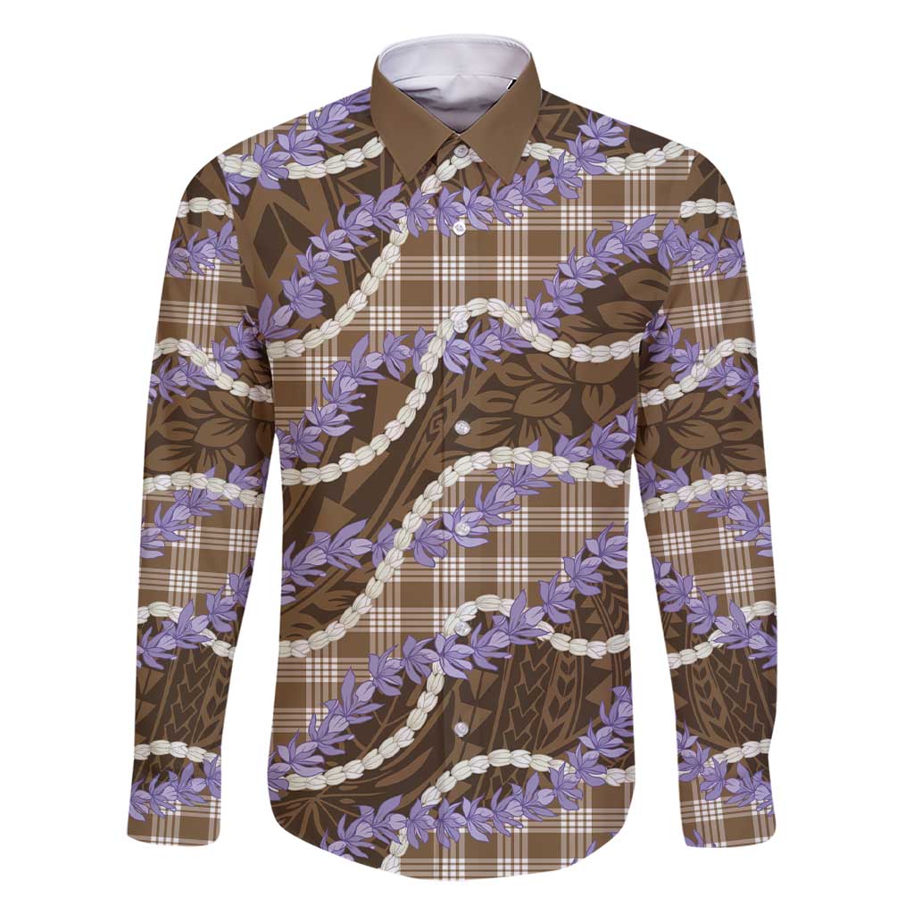 Brown Hawaii Palaka Honohono Pikake Family Matching Short Sleeve Bodycon Dress and Hawaiian Shirt Hawaiian Orchid Lei Polynesian Pattern - Polynesian Pride