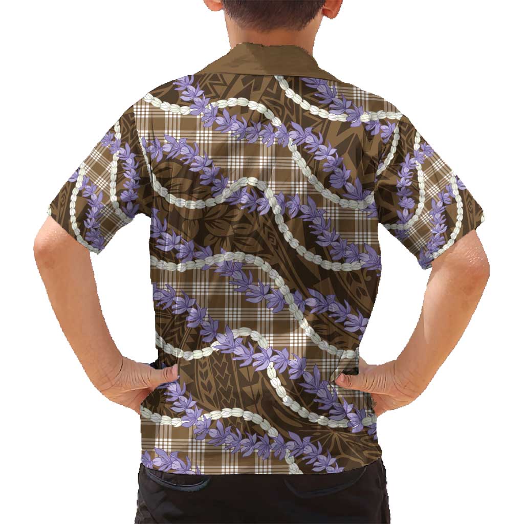 Brown Hawaii Palaka Honohono Pikake Family Matching Summer Maxi Dress and Hawaiian Shirt Hawaiian Orchid Lei Polynesian Pattern - Polynesian Pride