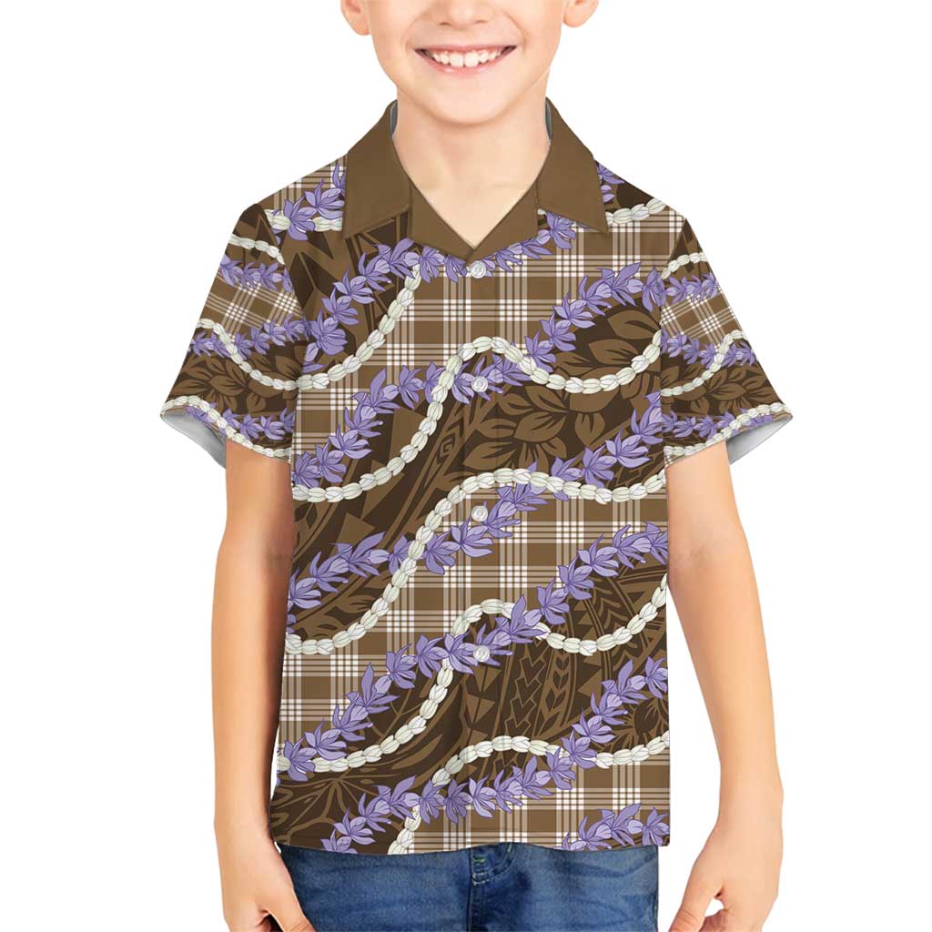 Brown Hawaii Palaka Honohono Pikake Family Matching Tank Maxi Dress and Hawaiian Shirt Hawaiian Orchid Lei Polynesian Pattern - Polynesian Pride