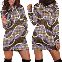 Brown Hawaii Palaka Honohono Pikake Hoodie Dress Hawaiian Orchid Lei Polynesian Pattern - Polynesian Pride