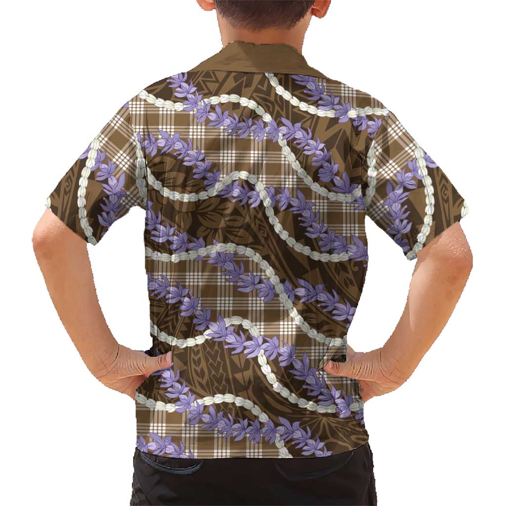Brown Hawaii Palaka Honohono Pikake Kid Hawaiian Shirt Hawaiian Orchid Lei Polynesian Pattern - Polynesian Pride