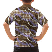 Brown Hawaii Palaka Honohono Pikake Kid Hawaiian Shirt Hawaiian Orchid Lei Polynesian Pattern - Polynesian Pride