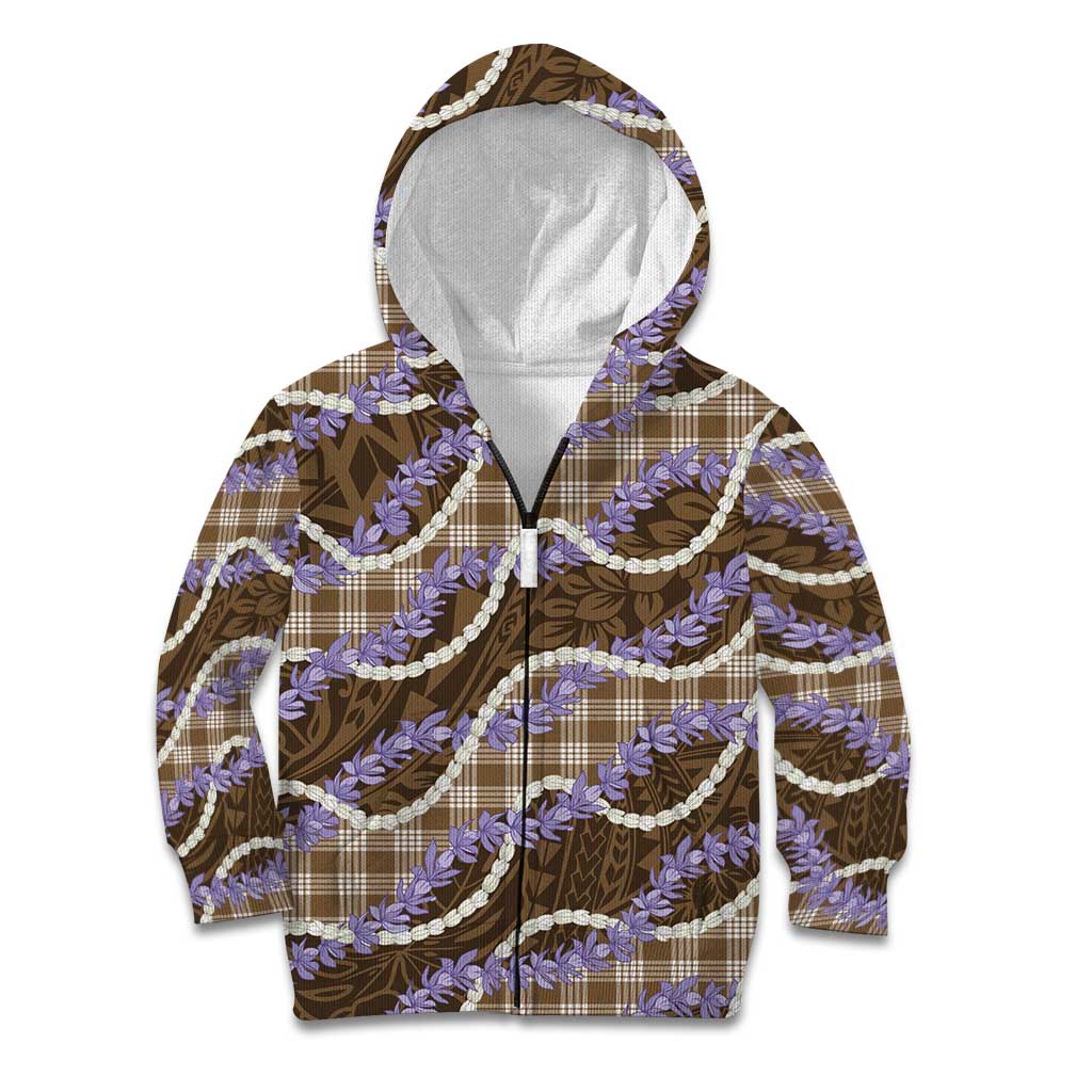 Brown Hawaii Palaka Honohono Pikake Kid Hoodie Hawaiian Orchid Lei Polynesian Pattern - Polynesian Pride