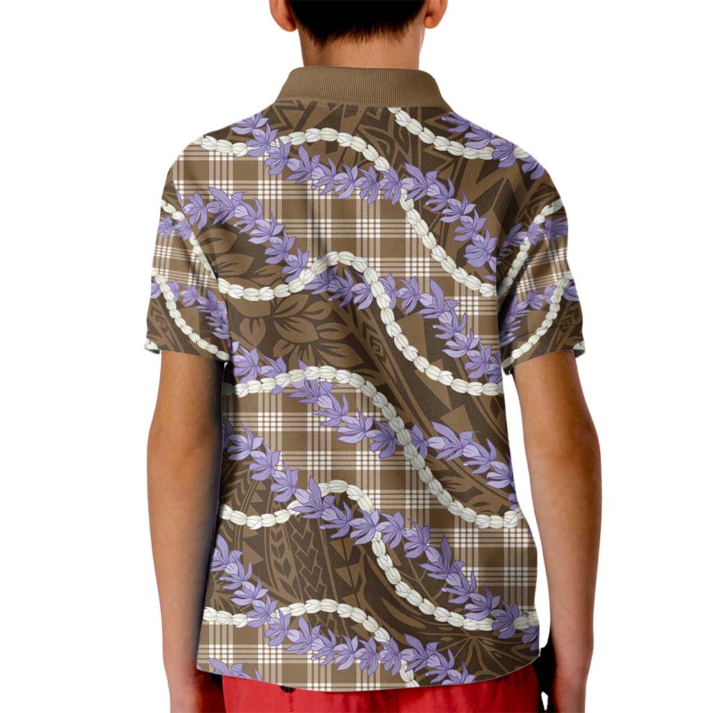 Brown Hawaii Palaka Honohono Pikake Kid Polo Shirt Hawaiian Orchid Lei Polynesian Pattern - Polynesian Pride