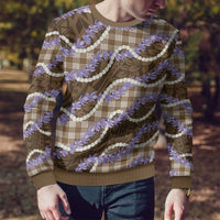 Brown Hawaii Palaka Honohono Pikake Ugly Christmas Sweater Hawaiian Orchid Lei Polynesian Pattern - Polynesian Pride