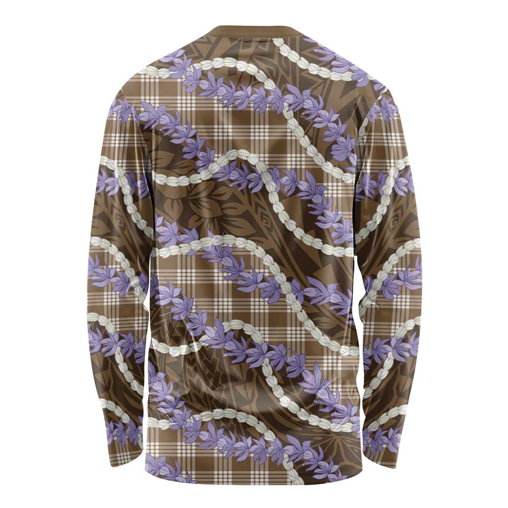 Brown Hawaii Palaka Honohono Pikake Long Sleeve Shirt Hawaiian Orchid Lei Polynesian Pattern - Polynesian Pride