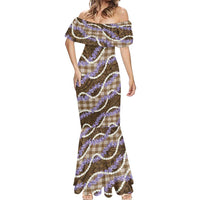 Brown Hawaii Palaka Honohono Pikake Mermaid Dress Hawaiian Orchid Lei Polynesian Pattern - Polynesian Pride