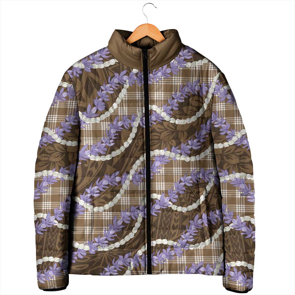 Brown Hawaii Palaka Honohono Pikake Padded Jacket Hawaiian Orchid Lei Polynesian Pattern - Polynesian Pride