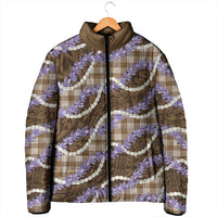 Brown Hawaii Palaka Honohono Pikake Padded Jacket Hawaiian Orchid Lei Polynesian Pattern - Polynesian Pride