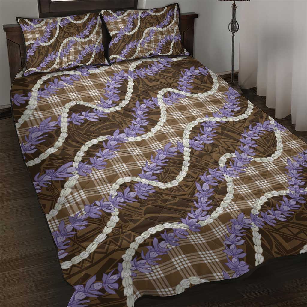 Brown Hawaii Palaka Honohono Pikake Quilt Bed Set Hawaiian Orchid Lei Polynesian Pattern - Polynesian Pride