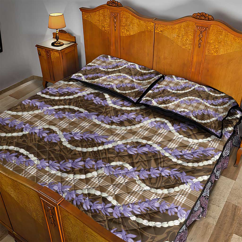 Brown Hawaii Palaka Honohono Pikake Quilt Bed Set Hawaiian Orchid Lei Polynesian Pattern - Polynesian Pride
