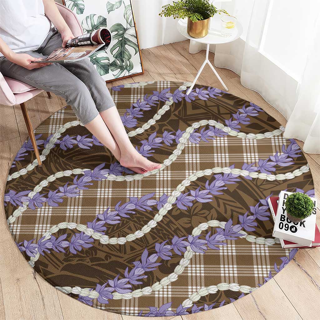 Brown Hawaii Palaka Honohono Pikake Round Carpet Hawaiian Orchid Lei Polynesian Pattern - Polynesian Pride