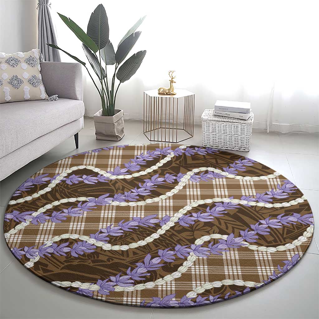 Brown Hawaii Palaka Honohono Pikake Round Carpet Hawaiian Orchid Lei Polynesian Pattern - Polynesian Pride