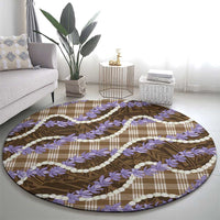 Brown Hawaii Palaka Honohono Pikake Round Carpet Hawaiian Orchid Lei Polynesian Pattern - Polynesian Pride