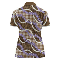 Brown Hawaii Palaka Honohono Pikake Women Polo Shirt Hawaiian Orchid Lei Polynesian Pattern - Polynesian Pride
