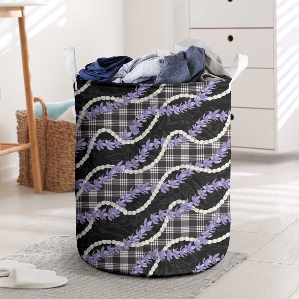 Black Hawaii Palaka Honohono Pikake Laundry Basket Hawaiian Orchid Lei Polynesian Pattern - Polynesian Pride