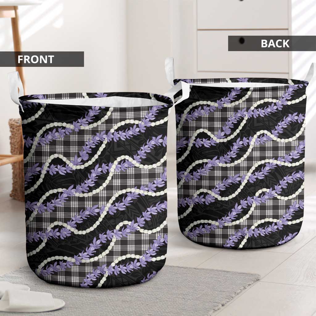 Black Hawaii Palaka Honohono Pikake Laundry Basket Hawaiian Orchid Lei Polynesian Pattern - Polynesian Pride