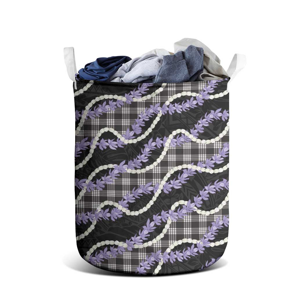 Black Hawaii Palaka Honohono Pikake Laundry Basket Hawaiian Orchid Lei Polynesian Pattern - Polynesian Pride