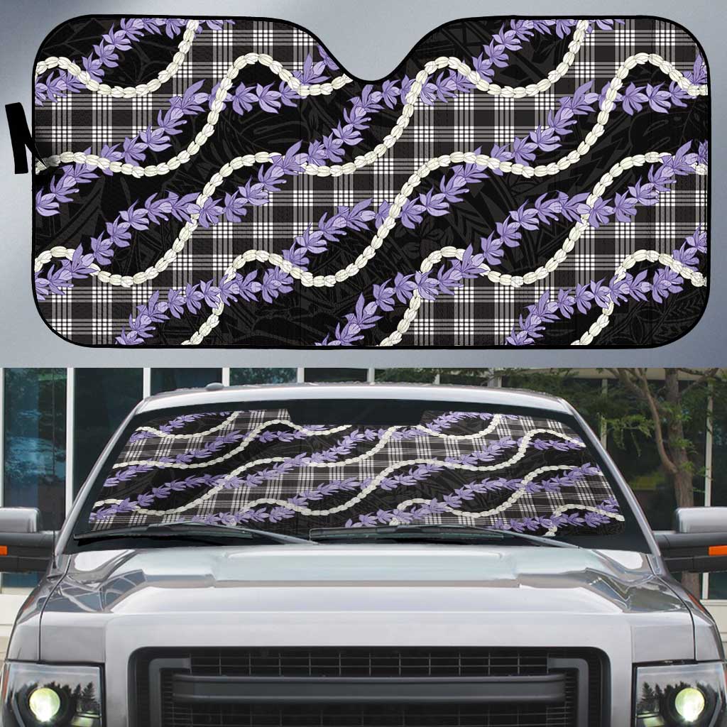 Black Hawaii Palaka Honohono Pikake Auto Sun Shade Hawaiian Orchid Lei Polynesian Pattern - Polynesian Pride