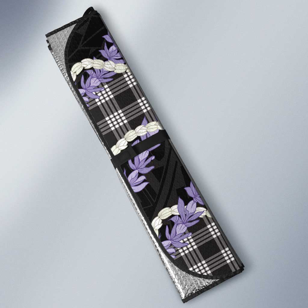 Black Hawaii Palaka Honohono Pikake Auto Sun Shade Hawaiian Orchid Lei Polynesian Pattern - Polynesian Pride