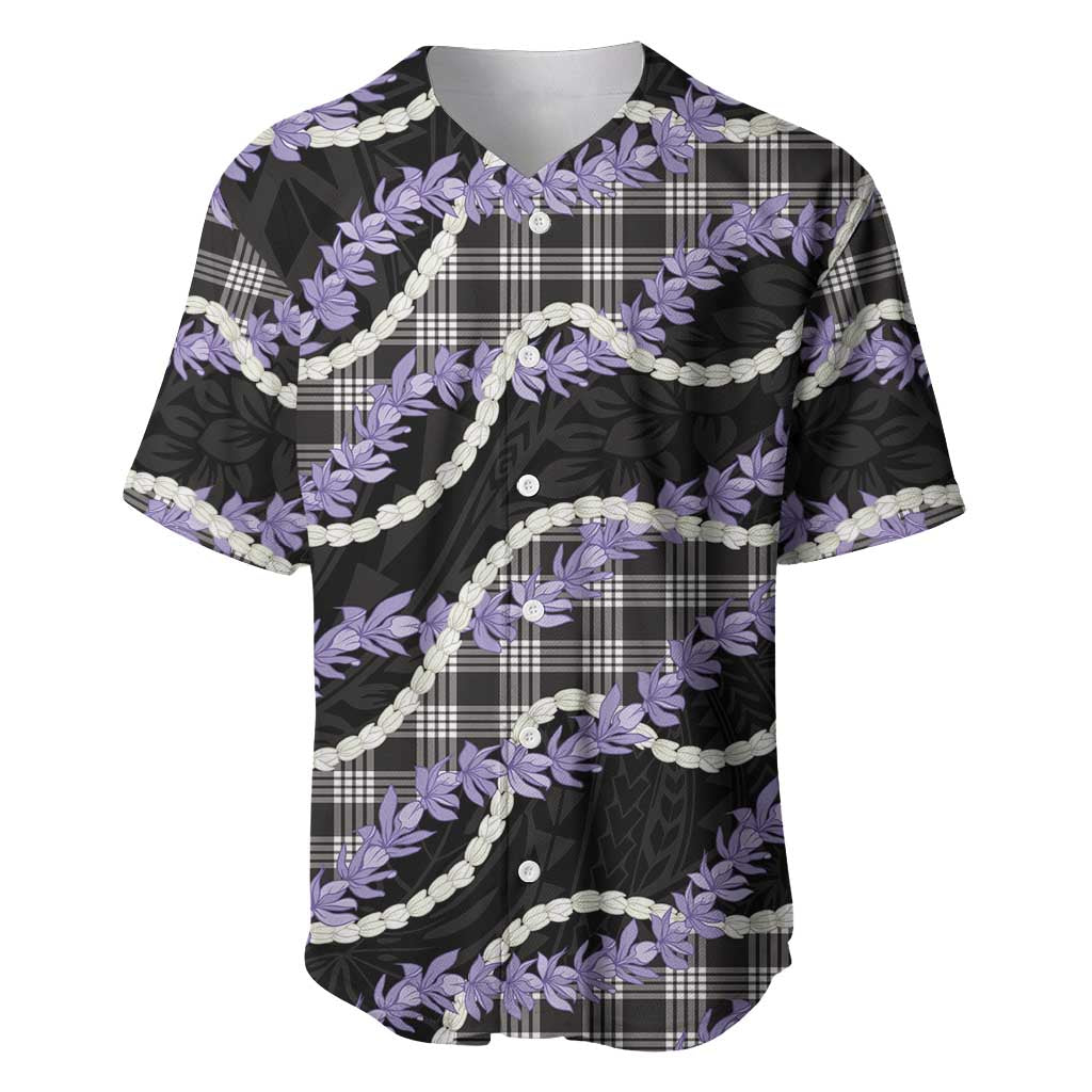 Black Hawaii Palaka Honohono Pikake Baseball Jersey Hawaiian Orchid Lei Polynesian Pattern - Polynesian Pride