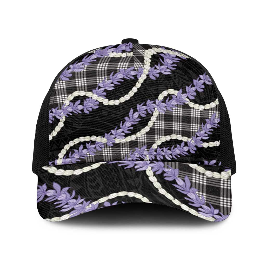 Black Hawaii Palaka Honohono Pikake Baseball Net Cap Hawaiian Orchid Lei Polynesian Pattern - Polynesian Pride